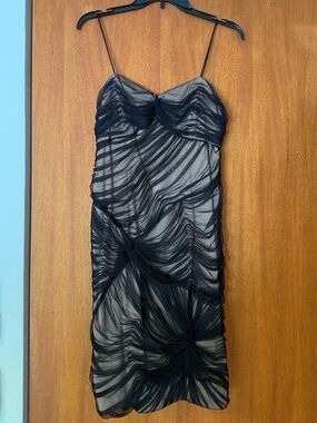 Adrianna Papell Black Ruched Sheer Mini Dress